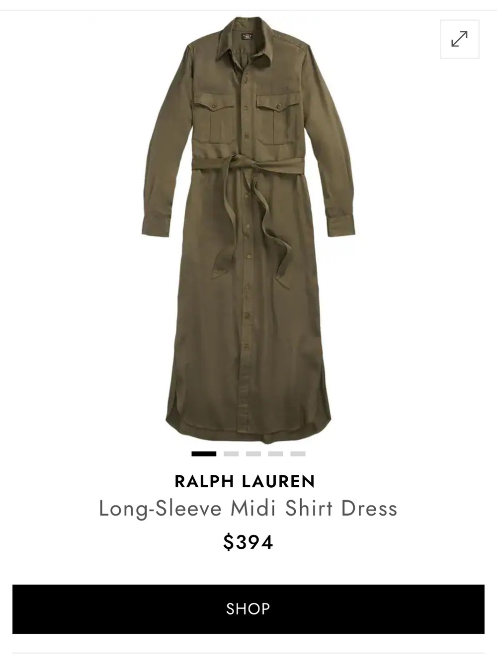 Ralph Lauren Olive Green Long Sleeve Wrap Shirt Dress